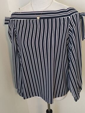 Banana Republic Blue with purple and white striped long sleeve top